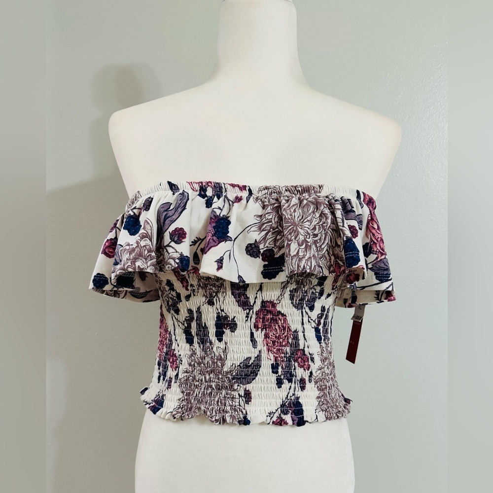 NWT Hot Kiss White Pink Purple Floral Off-Shoulder Smocked Top - XL